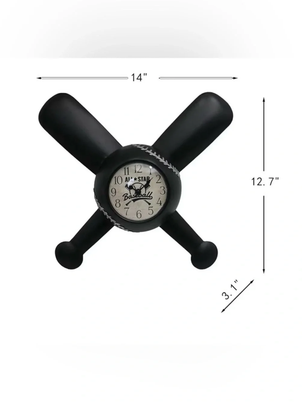Baseball All Star Black Wall Clock with Crossed Bats